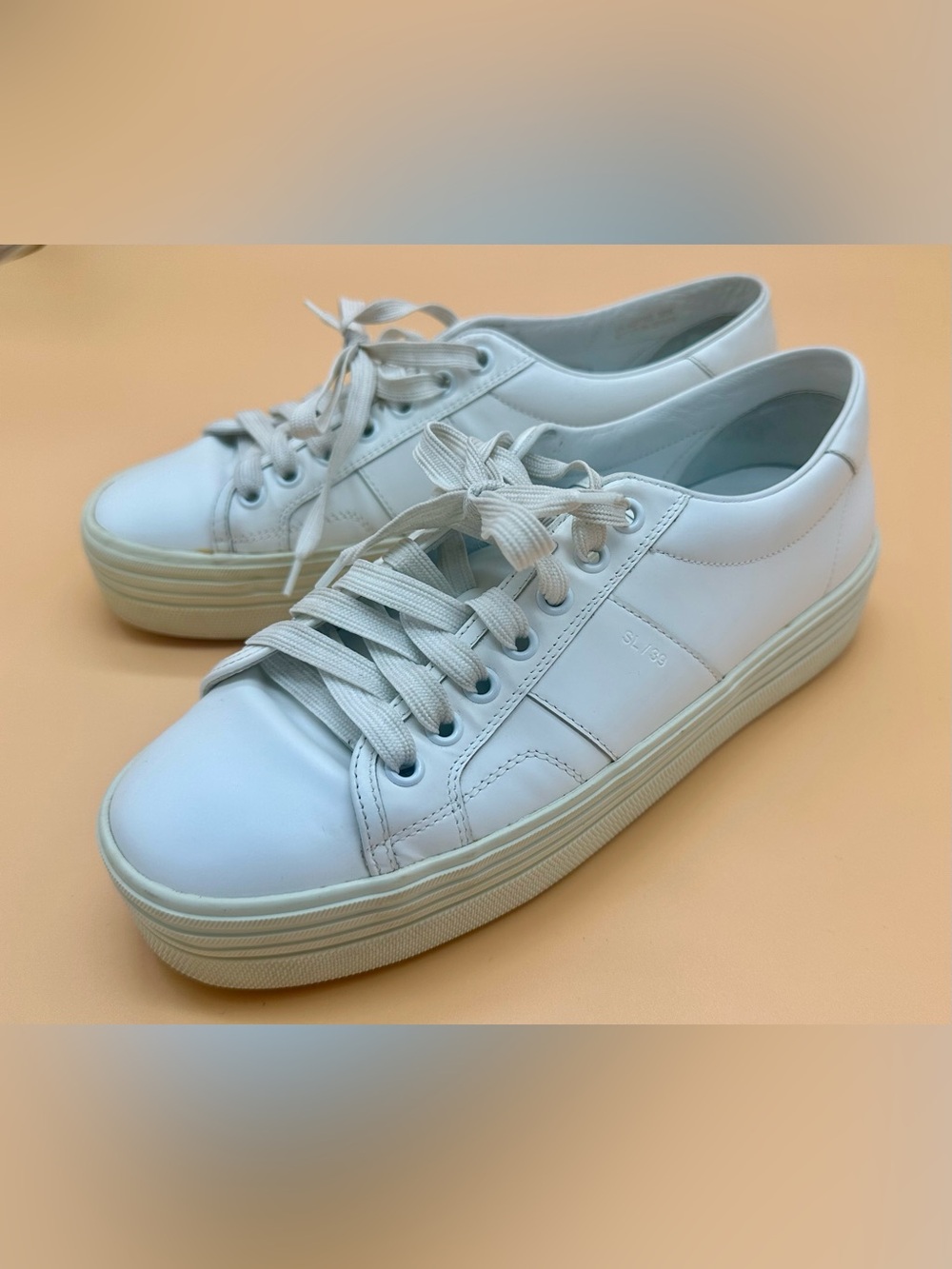 Saint Laurent SL/39 White Leather Platform Sneakers Size 38.5, Size 8.5